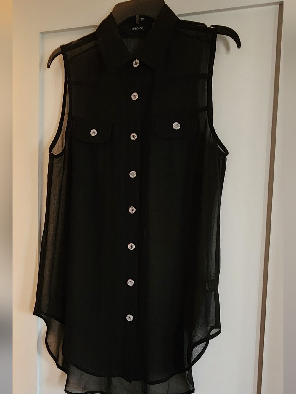 Ark & Co Black Sheer Sleeveless Button-Front Tunic Skirt Top